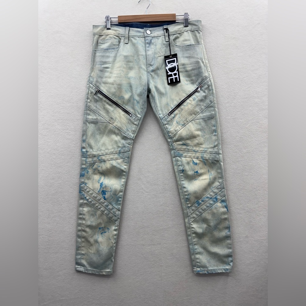 Dope Jeans Mens 35x30 Marbled Look With Zippers NWT
